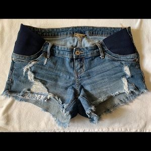 Maternity distressed denim shorts